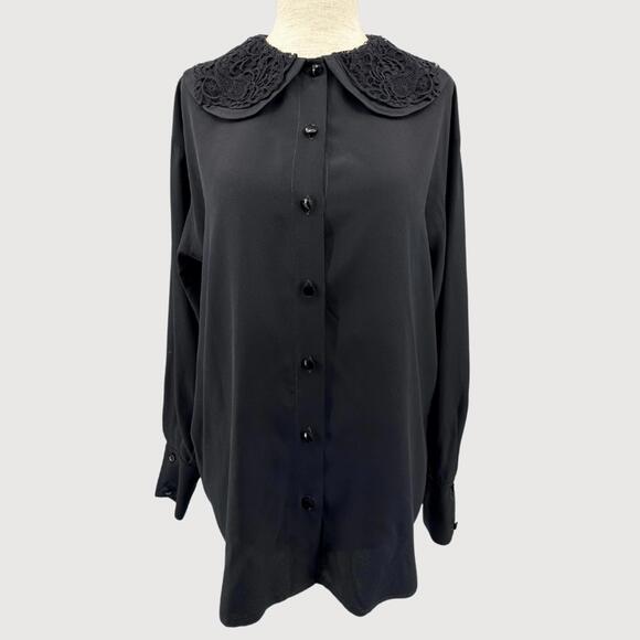 Vintage 100% Silk Peter Pan Collar Blouse Italian 90s